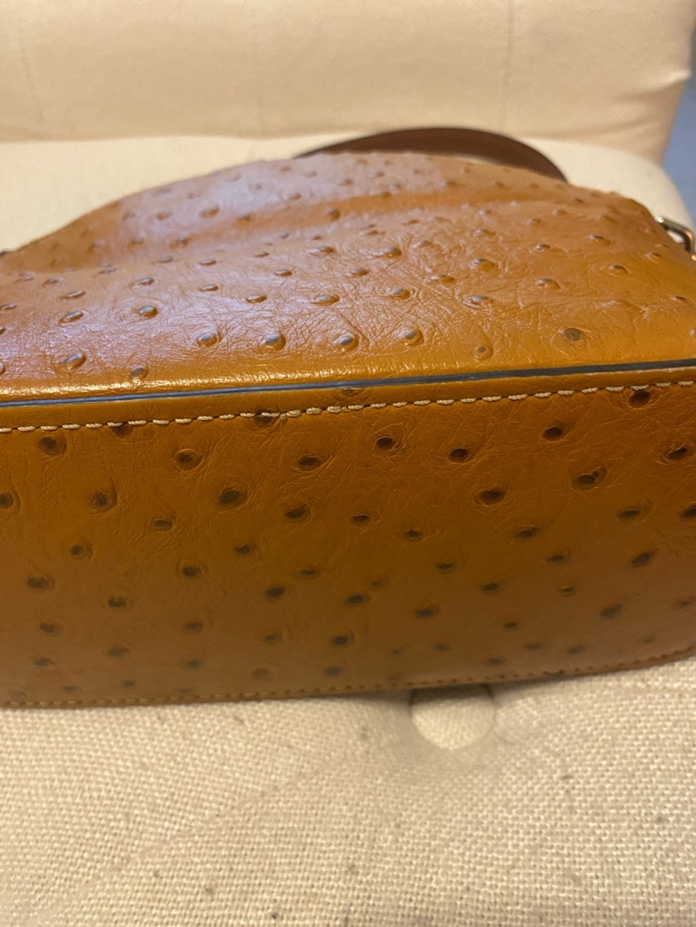 Dooney & Bourke Mustard Ostrich-Embossed Leather Crossbody with Patterned Strap - Picture 5 of 5